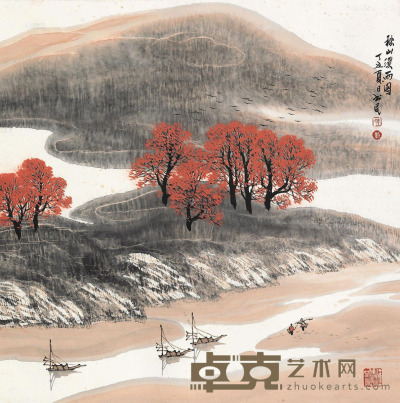 刘书民 丁丑（1997）年作 秋山溪雨图 镜片 68×68cm