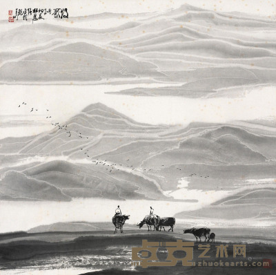 杜应强 丙子（1996）年作 牧歌 镜片 68×68cm