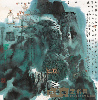 卢禹舜 乙丑（1985）年作 西塞山怀古诗意图 镜片 68×68cm