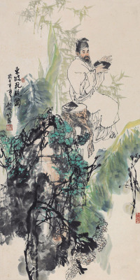 王明明 辛酉（1981）年作 东坡玩砚图 镜片