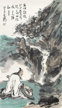 范扬 癸未（2003）年作 抚琴图 镜片