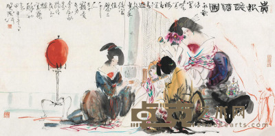 贺成 甲申（2004）年作 贵妃醉酒 镜片 66×133cm