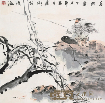 纪连彬 丁丑（1997）年作 春钓图 镜片 67×67cm