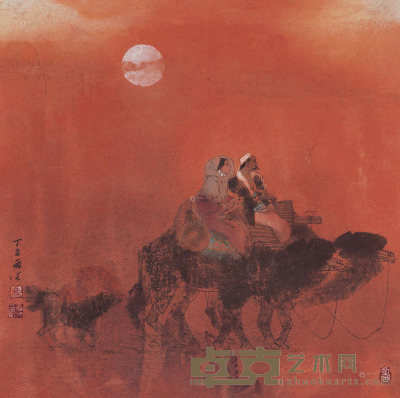 马西光 丁丑（1997）年作 大漠落日圆 镜片 68×68cm