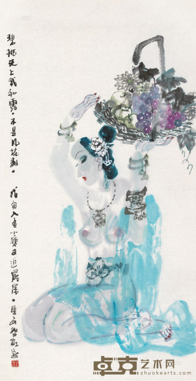 王炎林 戊寅（1998）年作 献寿图 镜片 138×70cm