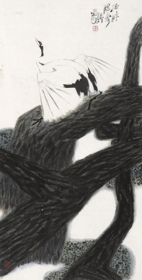 张之光 己卯（1999）年作 松龄鹤寿 镜片
