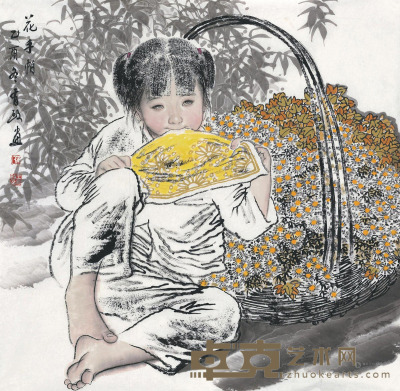 王有政 乙酉（2005）年作 花手帕 镜片 67.5×69.5cm