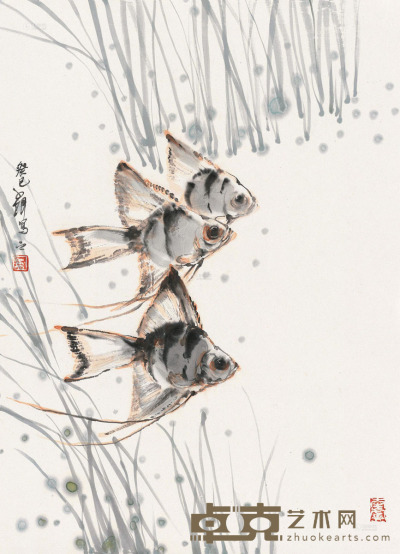 卢小根 癸巳（2013）年作 神仙鱼 镜片 69×49.5cm