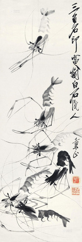 齐秉正 群虾 立轴
