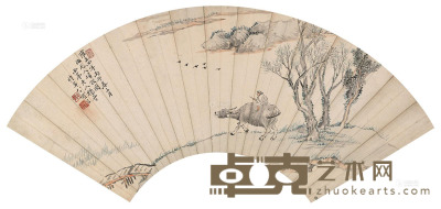 杨晋 丙午（1726）年作 归牧图 扇面 18.5×53cm