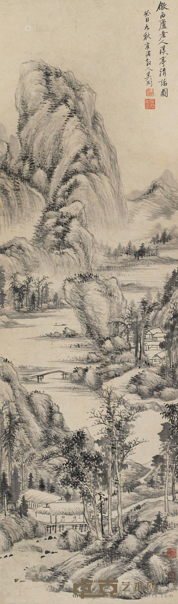 奚冈 癸丑（1793）年作 溪亭清话 立轴 113×33cm
