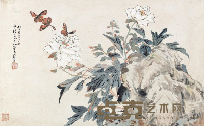 居廉 癸卯（1903）年作 花蝶图 镜片 34.5×56cm