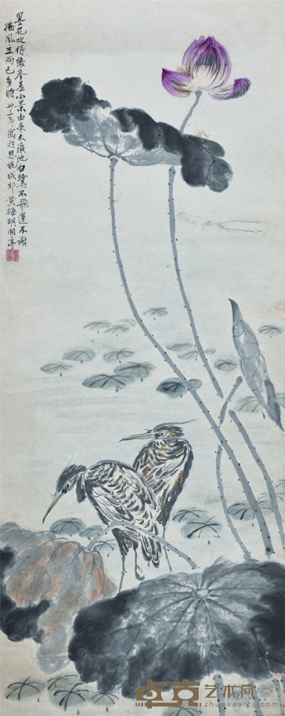 胡国亭   花鸟 87.5×35cm 约：2.8平尺