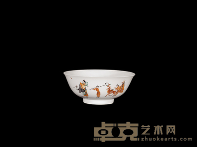 矾红五彩群仙祝寿图碗 高:6cm 直径:14.9cm