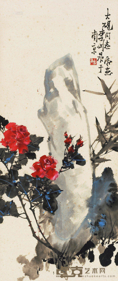 李剑晨 月季花 立轴 89×38cm