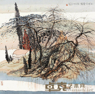 朱道平 南浦消夏图 镜片 68×68cm
