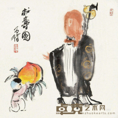 高马得 献寿图 34×34cm