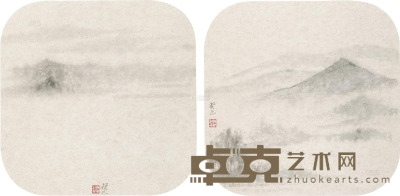 陈国欢 山水 （二帧） 40×41cm×2
