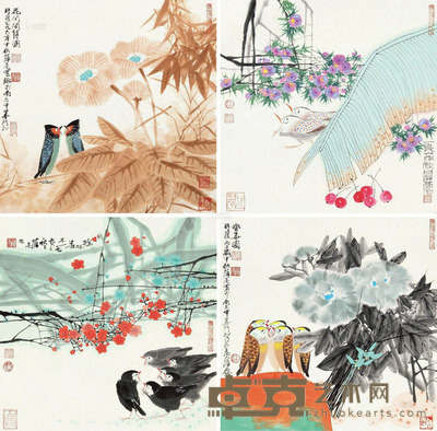 薛亮 花鸟 (四帧) 34×34cm×4
