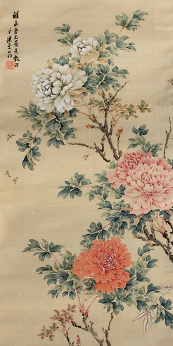 梁公约 花卉 镜片 设色绢本