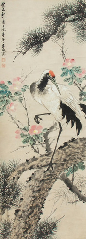 朱梦庐 松鹤 立轴 设色纸本