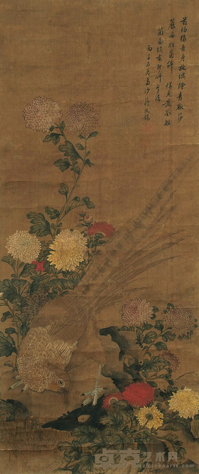 蒋庭锡 花鸟 立轴 设色绢本 90×38cm
