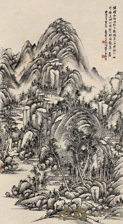 吴待秋 戊辰1928年作 绝磴幽溪 立轴 水墨纸本 152×83cm