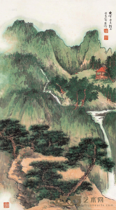 谢稚柳 青山飞瀑 立轴 设色纸本 98×54cm