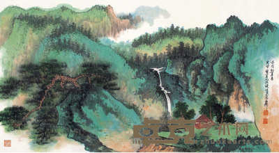 谢稚柳 壬戌1982年作 夏山清晓 镜片 设色纸本 59×108cm