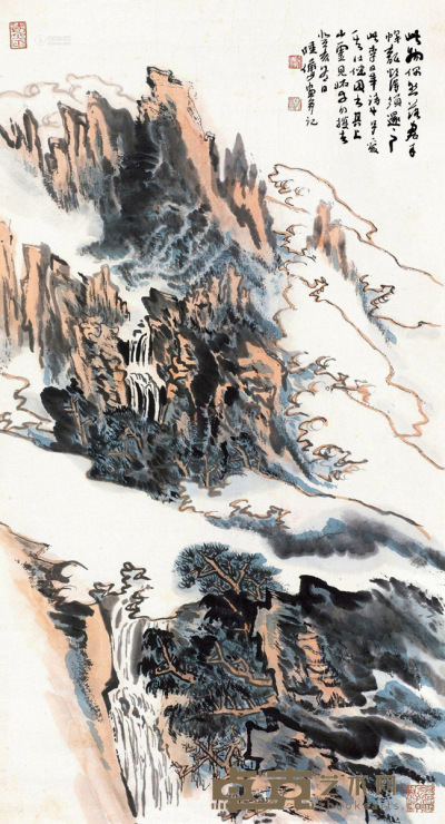 陆俨少 癸亥1983年作 李日华诗意图 镜片 设色纸本 89.5×48cm