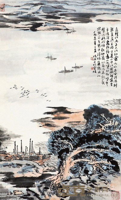 陆俨少 1978年作 嘉陵薄雾 设色纸本 82×50cm