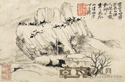 石涛 枯树石林 镜片 水墨纸本 16×24cm