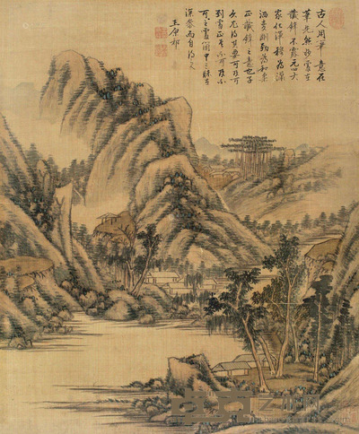 王原祁 仿元人山水 镜片 设色绢本 58×47.5cm