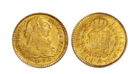 1779年哥伦比亚卡洛斯三世国王像背皇冠盾牌图面值1埃斯库多金币一枚