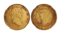 1815年墨西哥斐迪南七世加冕像背皇冠盾牌图8埃斯库多金币一枚