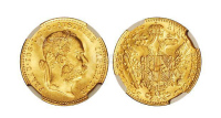 1915年奥地利国王弗朗茨·约瑟夫一世像背双头鹰达克特金币一枚