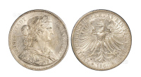 1862年德国法兰克福2塔勒银币一枚