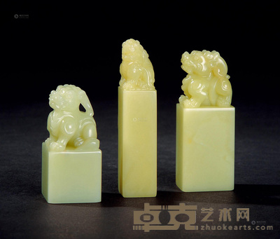 青田封门青石古兽套章 (三件套) 尺寸不一