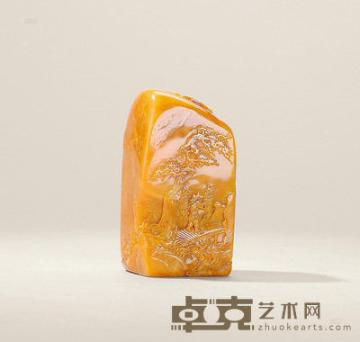 昌化田石渔樵薄意随形章 6.3×3.3×2.7cm