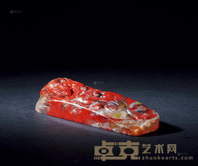 巴林鸡血石螭虎镇纸 2.6×11×3cm