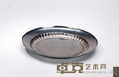 一鹤斋制 纯银菓子盘 高2.3cm；直径22cm