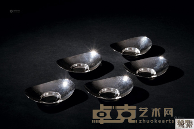 秀峰造 元宝形槌目纹纯银茶托 （一组) 2.7×10.3×8.1cm