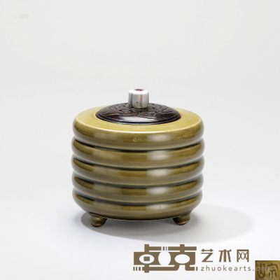 泽田宗山造 茶末釉彩陶瓷烧香炉 11×10.5cm；口径6cm