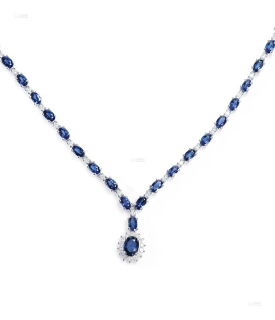天然蓝宝石镶嵌项链