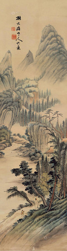 周闲 山水 镜心