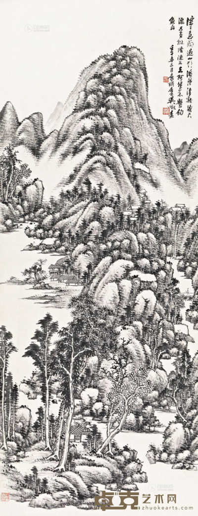 吴徵 壬午（1942年）作 雨余山色 立轴 131×50.2cm