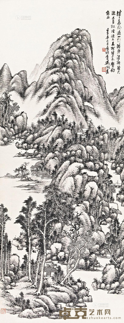 吴徵 壬午(1942年)作 雨余山色 立轴 131×50.2cm