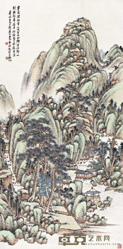 吴徵 戊辰（1928年）作 松阴山阁 立轴 136.8×67cm