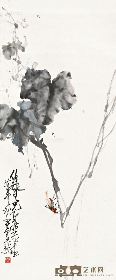 赵少昂 廿九年（1940年）作 疏枝秋虫 立轴 93×39cm