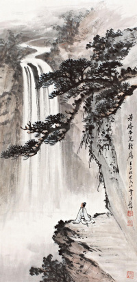 黄君璧 壬子（1972年）作 松阴观瀑 立轴